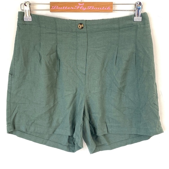 (B29) VERO MODA High Waist Linen Blend Shorts in Laurel Wreath, Green, Sz M, NWT - Picture 3 of 6